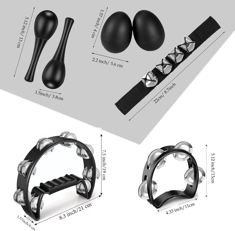 MOONBACK 8 Pcs Tambourines for Adults Metal Jingles Hand Held Percussion Half Moon Tambourine, 4 Bells Tambourine, Wrist Bells, Egg Shakers, Sand Hammer, Hand Percussion Instrument Set for Party, KTV, Church - Image 2